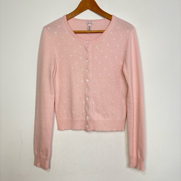 ABERCROMBIE Y2K Cotton Angora Rabbit Hair Silk Bows Beads Coquette Cardigan - Picture 1 of 12